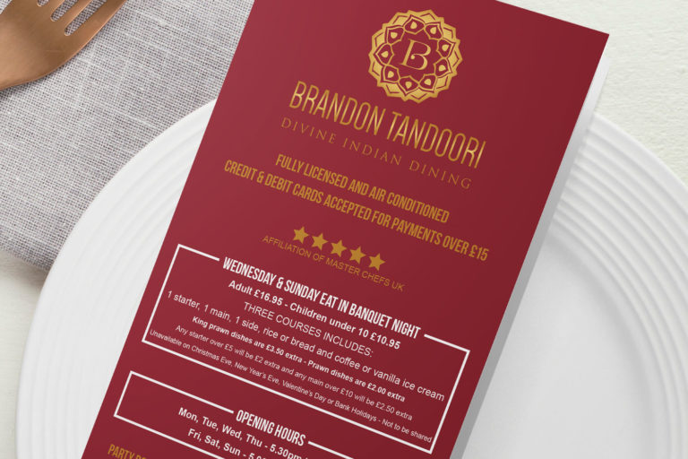 Brandon Tandoori Printed Menu